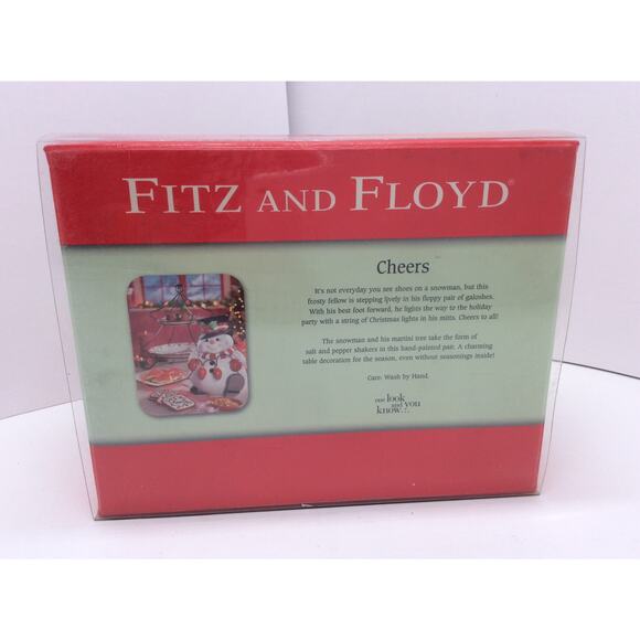 Fitz and Floyd Salt & Pepper Shakers Cheers Snowman and Christmas Tree - Picture 4 of 4